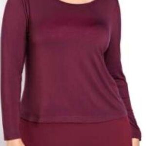 FOOLER TOP, CROSSOVER BACK DETAIL, WINE, SIZE 4X, LONG SLEEVES, VISCOSE/SPANDEX,